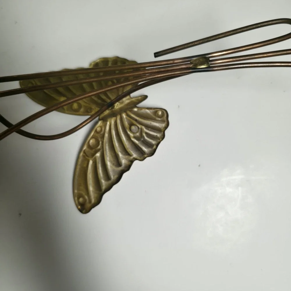 Vtg Homco Brass Metal Wall Art Set MCM Gold Flowers Butterflies 22